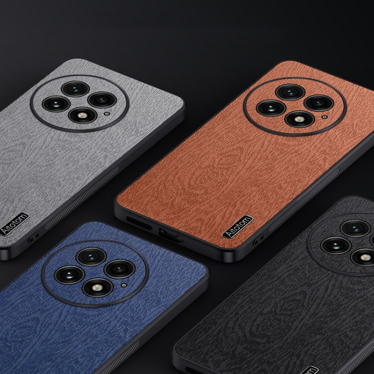 Funda para Teléfono OnePlus 13 a Prueba de Golpes de Cuero con Corteza de Árbol (Gris)