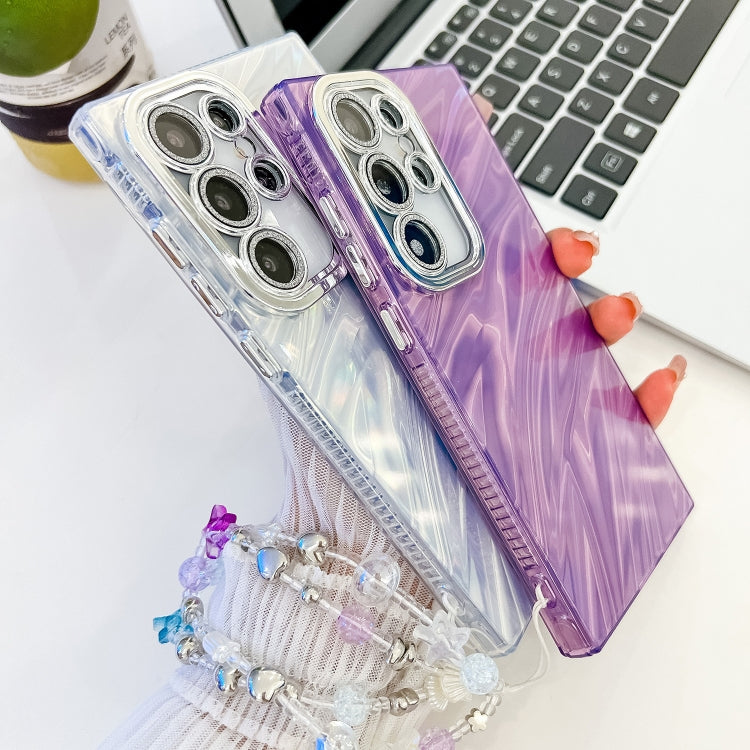 Carcasa TPU Samsung Galaxy A36 5G Textura Brillante Cadena Pulsera Película Lente (Blanca)