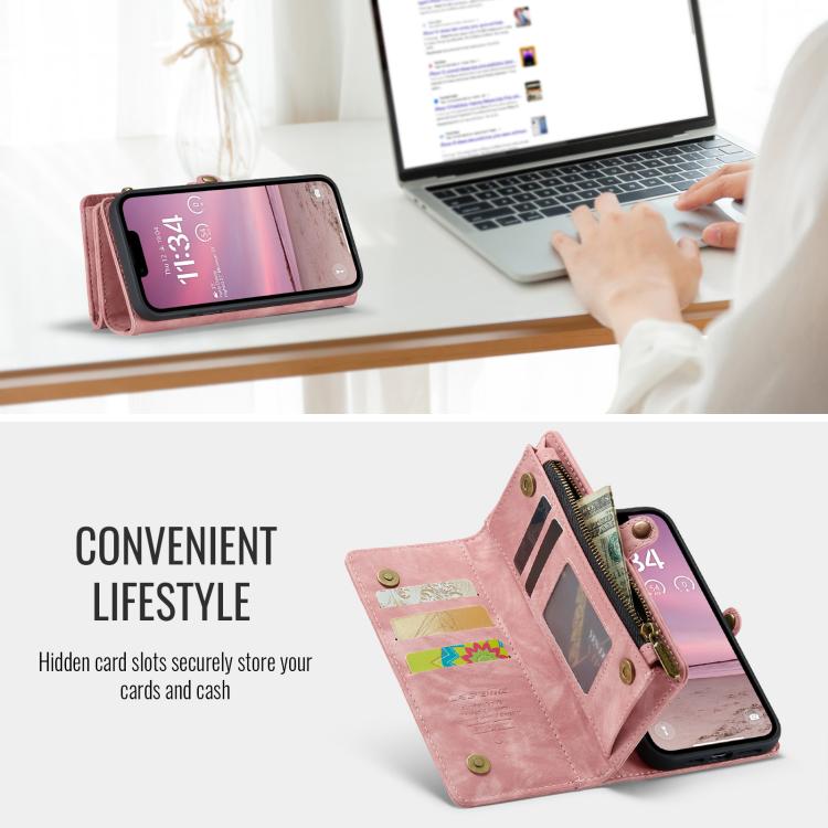 Funda de Cuero Caseme 008 para iPhone 16E Desmontable y Multifuncional (Rosa)