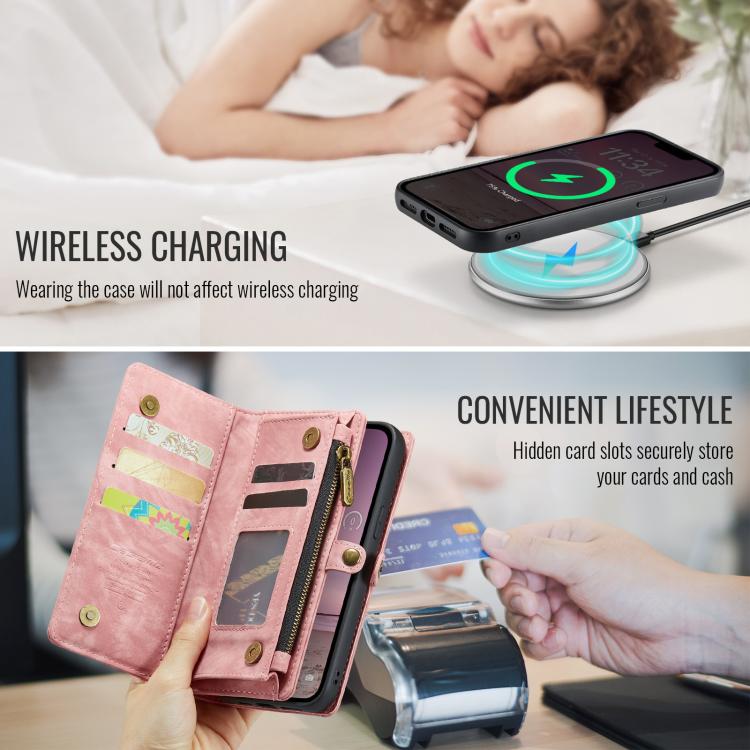 Funda de Cuero Caseme 008 para iPhone 16E Desmontable y Multifuncional (Rosa)
