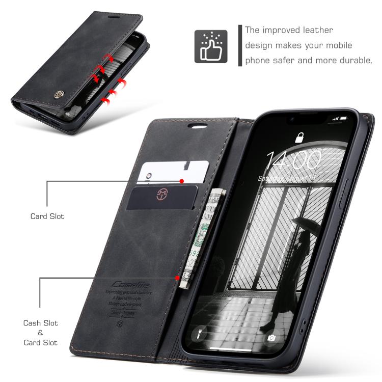 Funda de Cuero con Tapa Horizontal Multifuncional Caseme 013 para iPhone 16E (Negra)