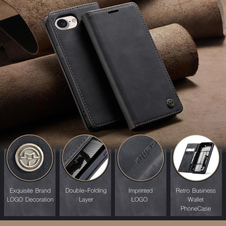Funda de Cuero con Tapa Horizontal Multifuncional Caseme 013 para iPhone 16E (Negra)