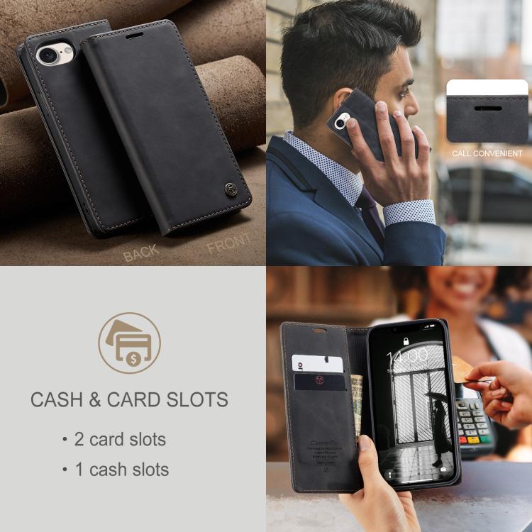 Funda de Cuero con Tapa Horizontal Multifuncional Caseme 013 para iPhone 16E (Negra)