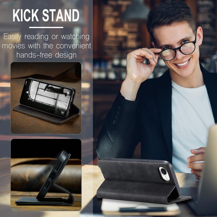 Funda de Cuero con Tapa Horizontal Multifuncional Caseme 013 para iPhone 16E (Negra)