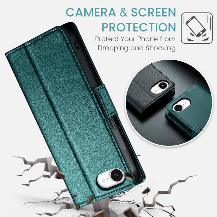 Funda para iPhone 16E Caseme 023 con Hebilla de Mariposa Textura de Lichi Antirrobo Rfid (Verde)