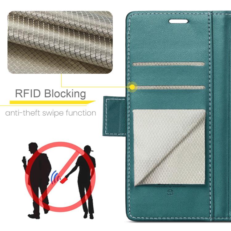 Funda para iPhone 16E Caseme 023 con Hebilla de Mariposa Textura de Lichi Antirrobo Rfid (Verde)