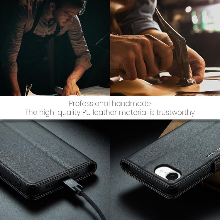 Funda para iPhone 16E Caseme 023 con Hebilla de Mariposa Textura de Lichi Antirrobo Rfid (Negro)