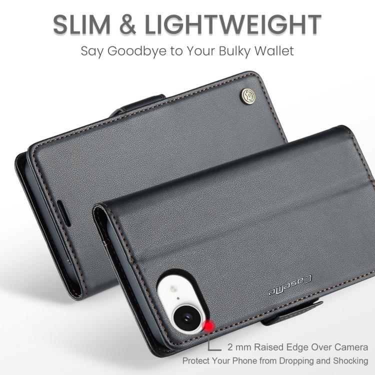 Funda para iPhone 16E Caseme 023 con Hebilla de Mariposa Textura de Lichi Antirrobo Rfid (Negro)