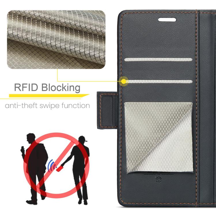 Funda para iPhone 16E Caseme 023 con Hebilla de Mariposa Textura de Lichi Antirrobo Rfid (Negro)