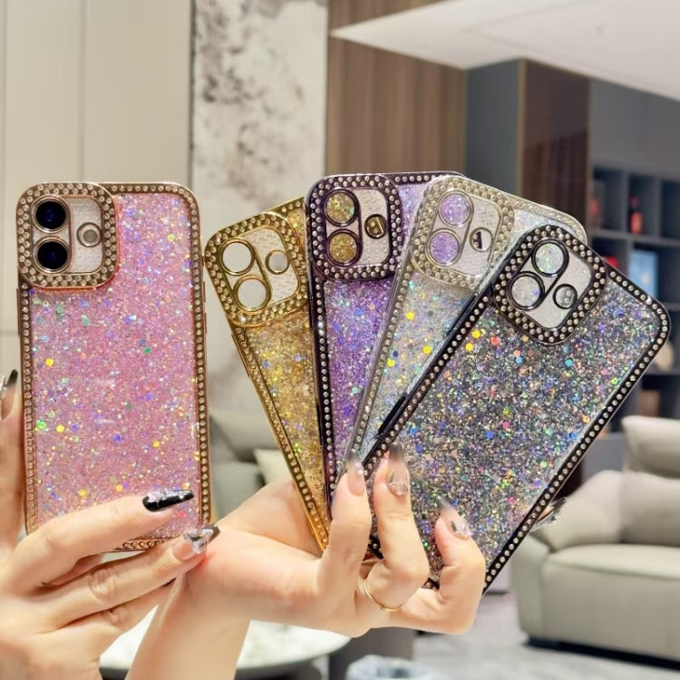 Funda de TPU con lentejuelas y diamantes brillantes para iPhone 16e (rosa)