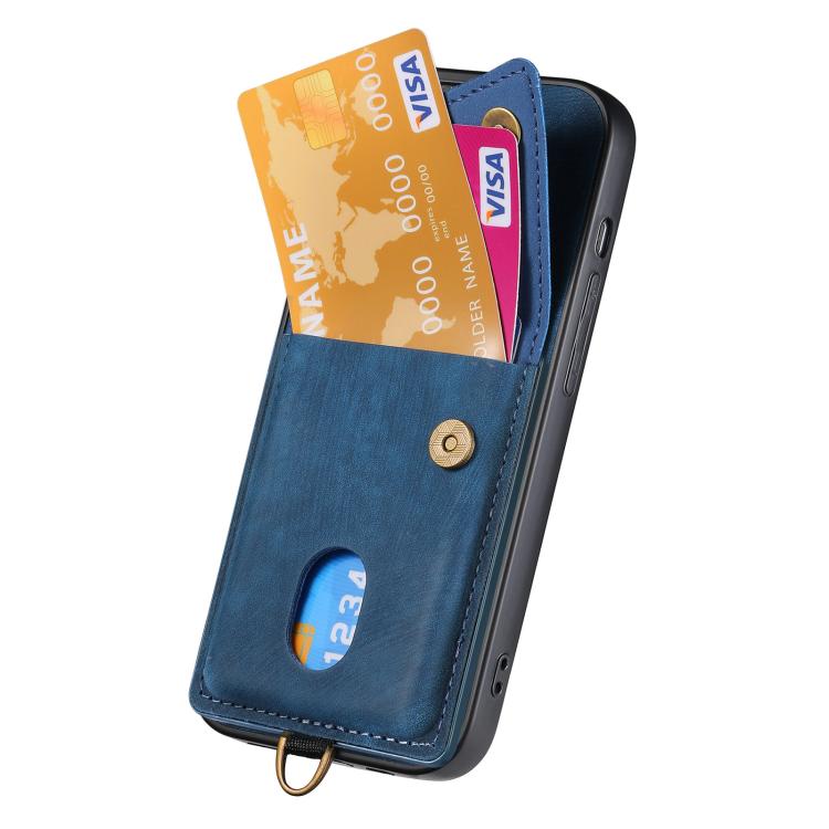 Funda de Cuero Plegable Tipo Billetera para iPhone 16E con Tarjetero y Correa (Azul)