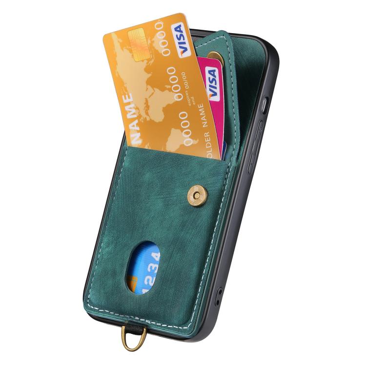 Funda Plegable de Cuero Tipo Billetera para iPhone 16E con Tarjetero y Correa (Verde)