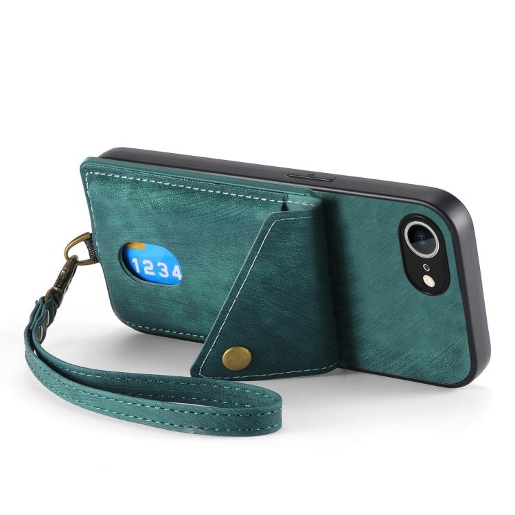 Funda Plegable de Cuero Tipo Billetera para iPhone 16E con Tarjetero y Correa (Verde)