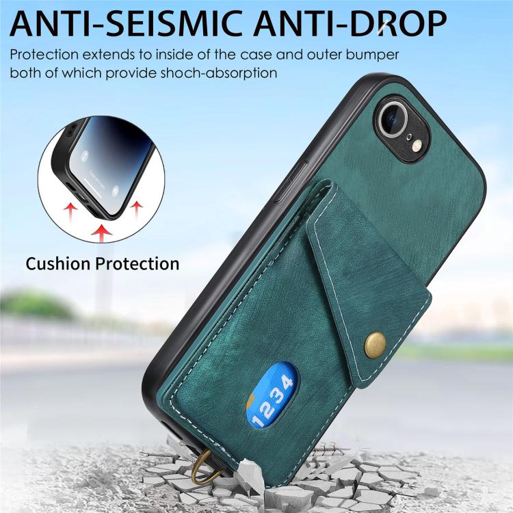 Funda Plegable de Cuero Tipo Billetera para iPhone 16E con Tarjetero y Correa (Verde)