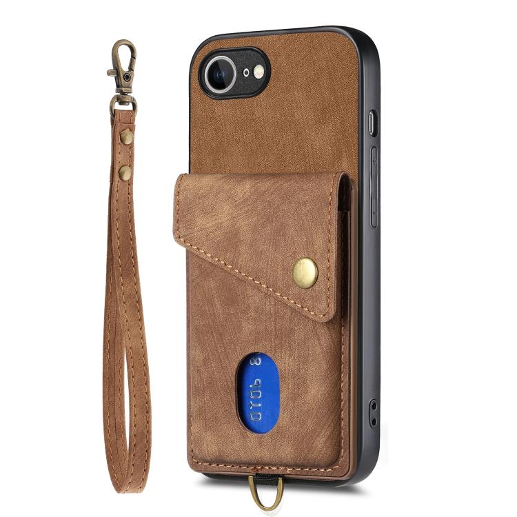 Funda plegable tipo billetera con correa para iPhone 16E (Marrón)
