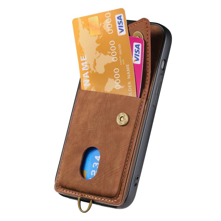 Funda plegable tipo billetera con correa para iPhone 16E (Marrón)