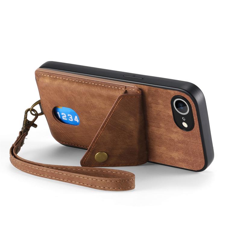Funda plegable tipo billetera con correa para iPhone 16E (Marrón)