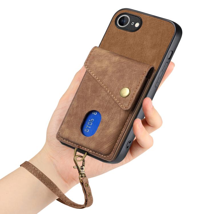 Funda plegable tipo billetera con correa para iPhone 16E (Marrón)