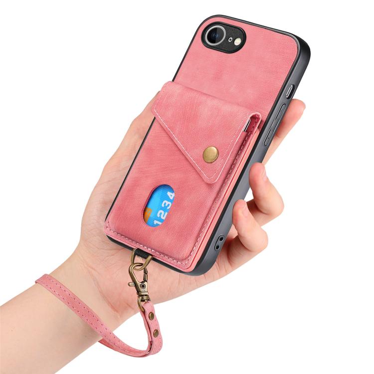 Funda Plegable Tipo Billetera Cuero para iPhone 16E (Rosa)