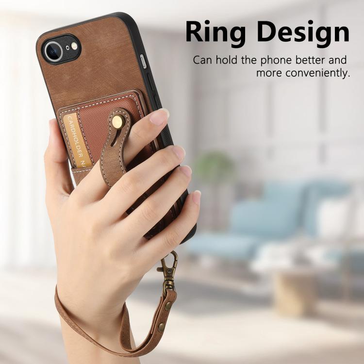 Funda Tipo Billetera Cuero con Correa Cruzada para iPhone 16E (Marrón)