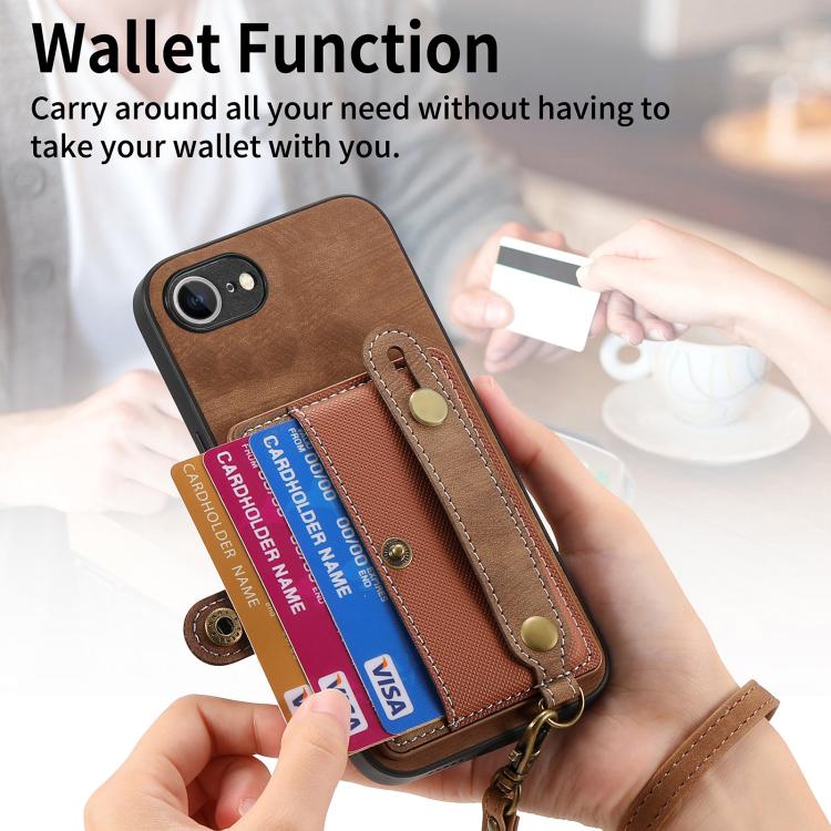 Funda Tipo Billetera Cuero con Correa Cruzada para iPhone 16E (Marrón)