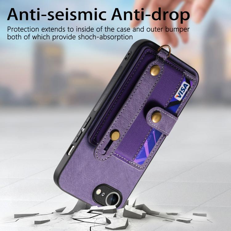 Funda de Cuero Tipo Billetera con Pulsera Cruzada Retro para iPhone 16E (Morado)