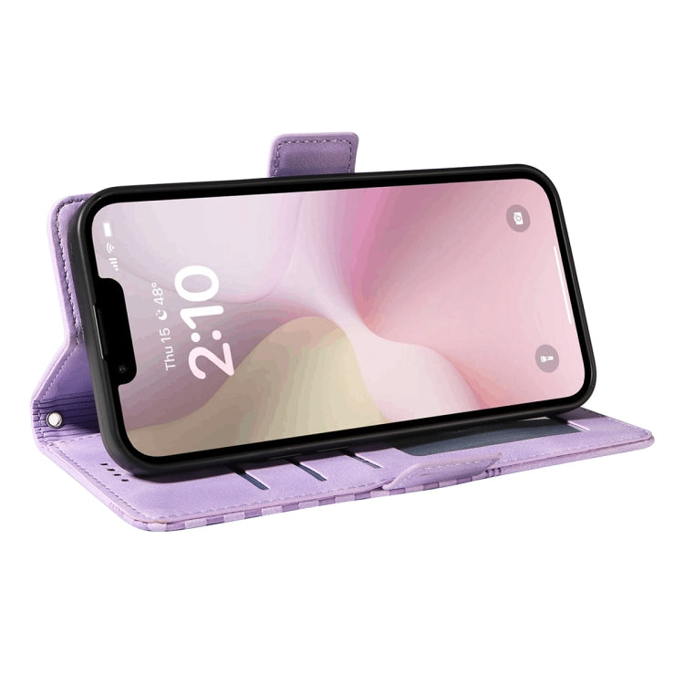 Funda de Cuero Enkay para iPhone 16E con Estampado de Rombos y Estrellas y Película Protectora (Negra)