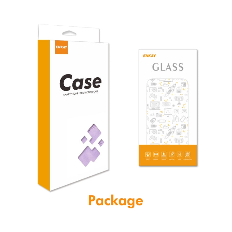 Funda de Cuero Enkay para iPhone 16E Estampado Rombos y Estrellas con Película Protectora (Marrón)
