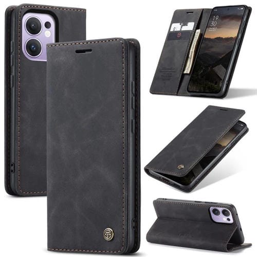 Funda de Cuero con Tapa Horizontal Multifuncional Caseme 013 para Oppo Reno13 F 4G/5G (Negra)
