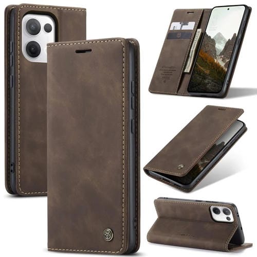 Funda de Cuero con Tapa Horizontal Multifuncional para Oppo Reno13 Global Caseme 013 (Café)