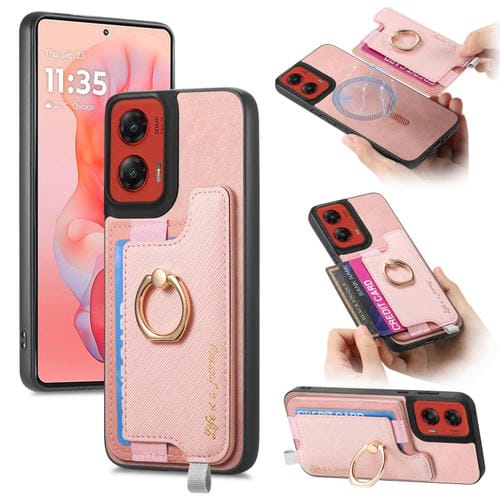 Funda para Teléfono Motorola Moto G Stylus 5G (2024) con Tarjetero, Anillo y Diseño Retro Magsafe (Rosa)