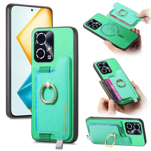Funda para Teléfono Honor 90 GT 5G con Tarjetero y Anillo Cuero Retro Magsafe (Verde)
