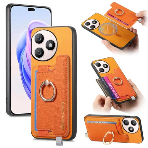 Funda para Teléfono Honor X50I+ con Tarjetero y Anillo de Cuero Retro Magsafe (Amarillo)