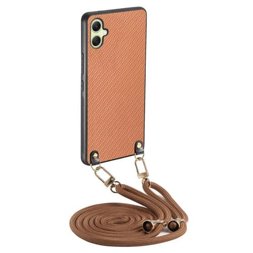 Funda de Cuero Samsung Galaxy A05 Textura Fibra de Carbono con Correa Cruzada (Marrón)