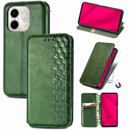 Funda de Cuero Magnética con Rejilla Cúbica para Infinix Smart 9 (Verde)
