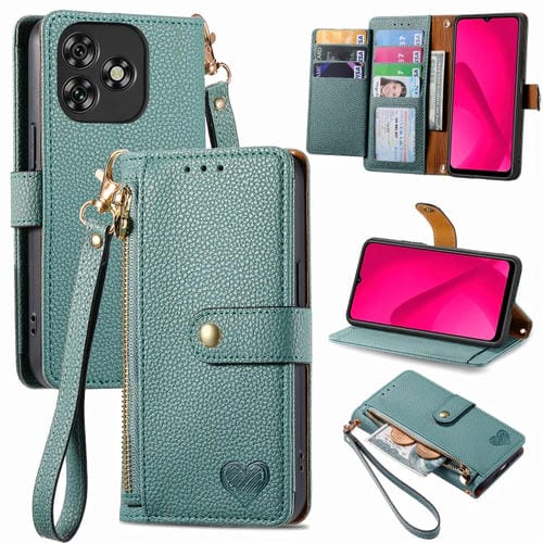 Funda de Cuero con Cordón y Cremallera Love para Oukitel C53 (Verde)