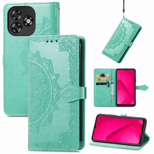 Funda de Cuero con Relieve Flor de Mandala para Teléfono Oukitel C53 (Verde)