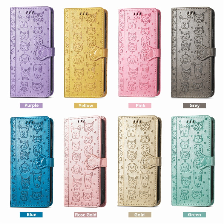 Funda de Piel con Relieve de Gato y Perro para Oukitel C53 (Verde)
