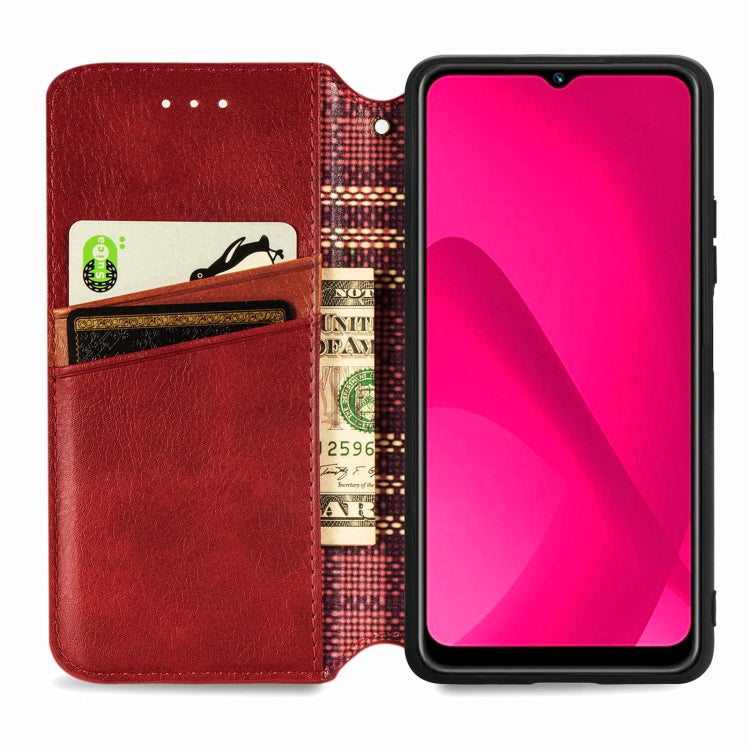 Funda de Cuero Magnética con Rejilla Cúbica para Teléfono Oukitel C53 (Roja)