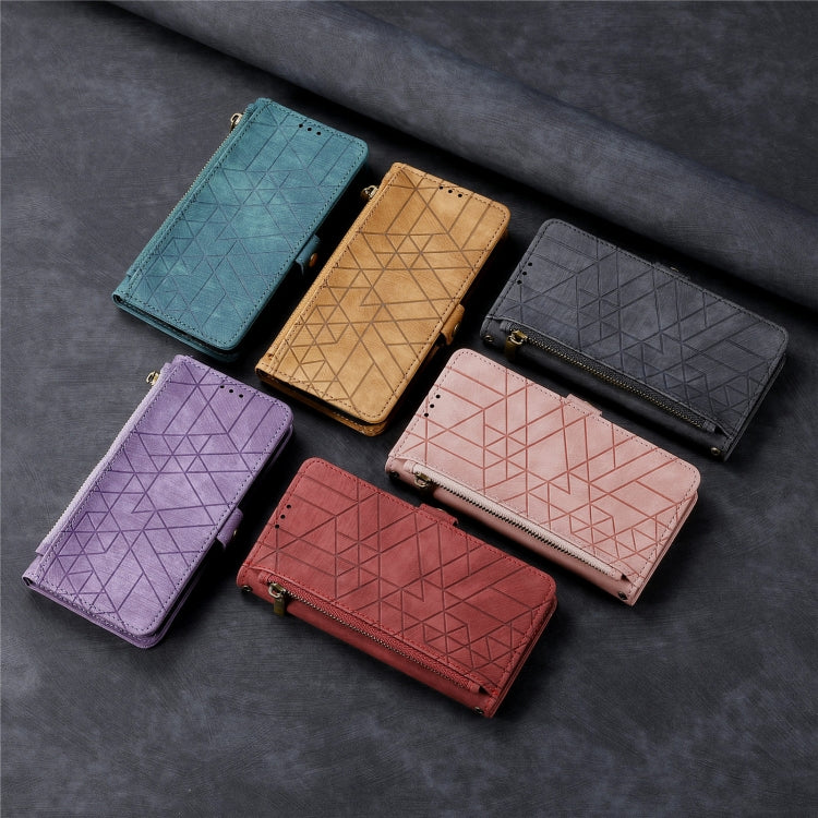 Funda de Cuero Nxtpaper para TCL 50 Pro con Hebilla Lateral y Cremallera Geométrica (Rojo)