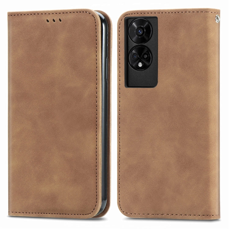 Funda de Cuero con Tapa Magnética para TCL 50 5G (Marrón)