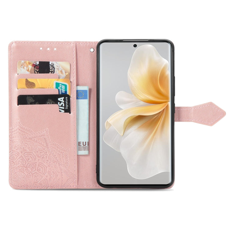 Funda de Cuero Nxtpaper con Relieve Flor de Mandala para TCL 50 Pro (Oro Rosa)