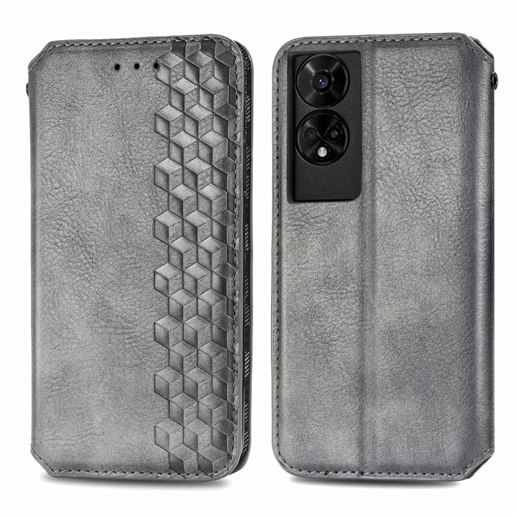 Funda de Cuero Magnética con Rejilla Cúbica para TCL 50 5G (Gris)