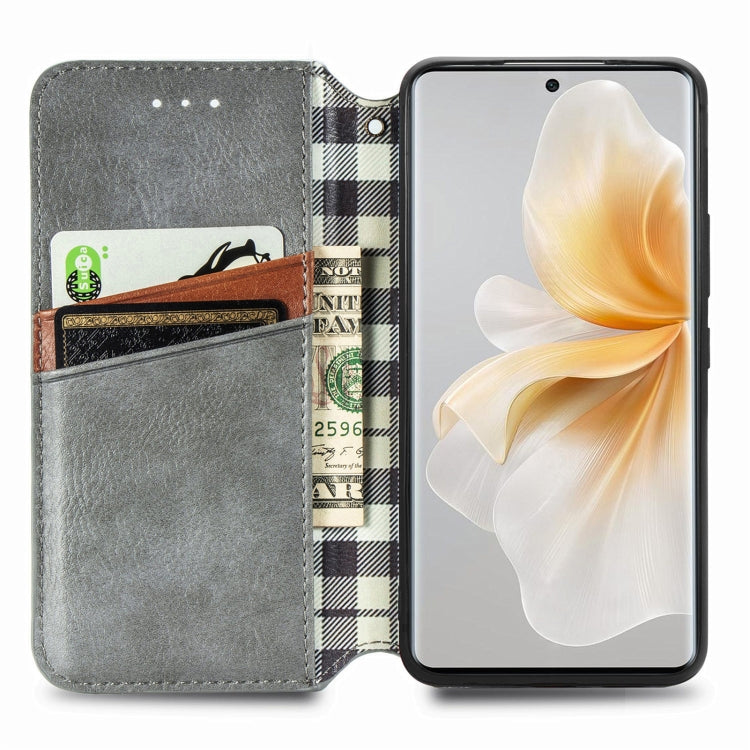 Funda de Cuero Magnética con Rejilla Cúbica para TCL 50 5G (Gris)