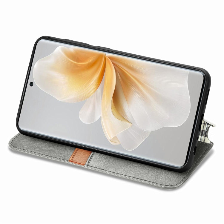 Funda de Cuero Magnética con Rejilla Cúbica para TCL 50 5G (Gris)