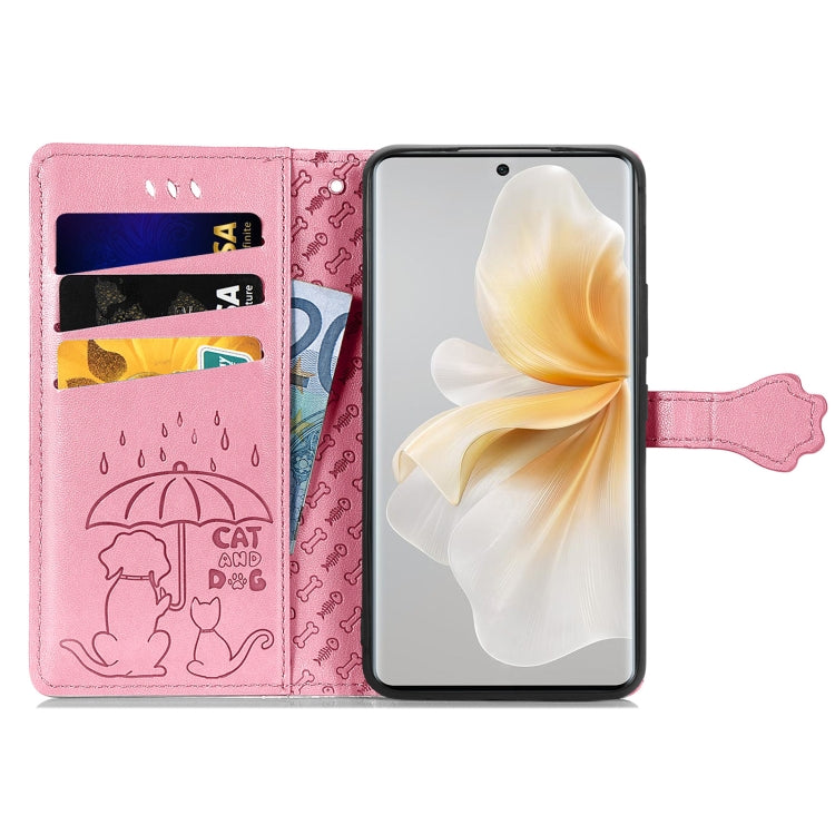 Funda de Cuero Nxtpaper con Relieve de Gato y Perro para TCL 50 Pro (Rosa)