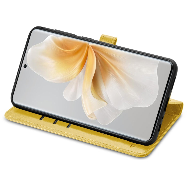 Funda de Cuero Nxtpaper con Relieve de Gato y Perro para TCL 50 Pro (Amarillo)