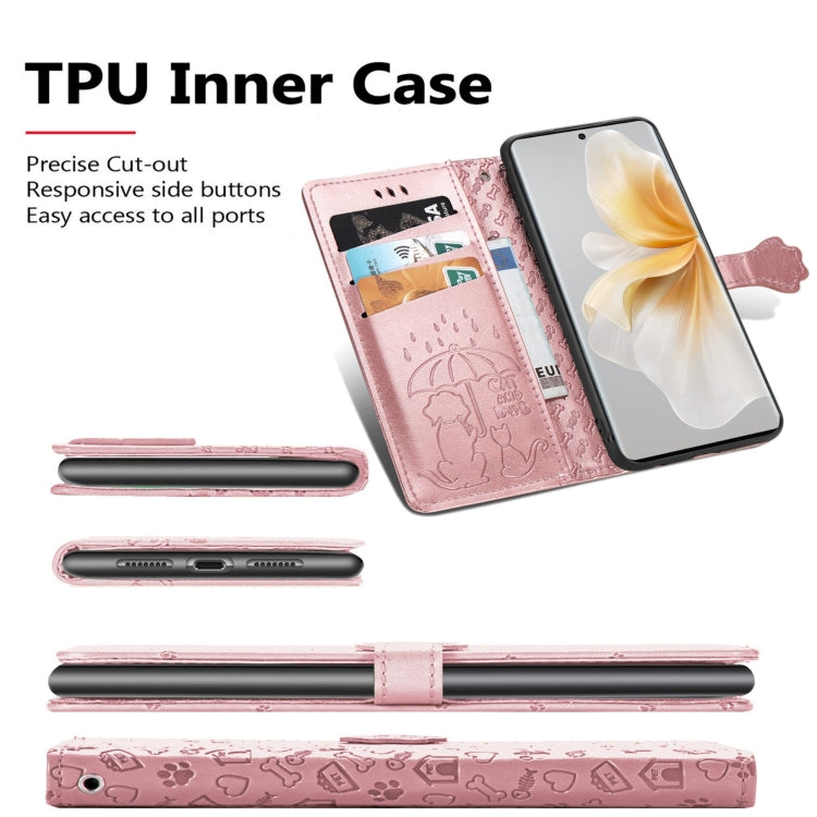 Funda de Cuero Nxtpaper con Relieve de Gato y Perro para TCL 50 Pro (Rosa)