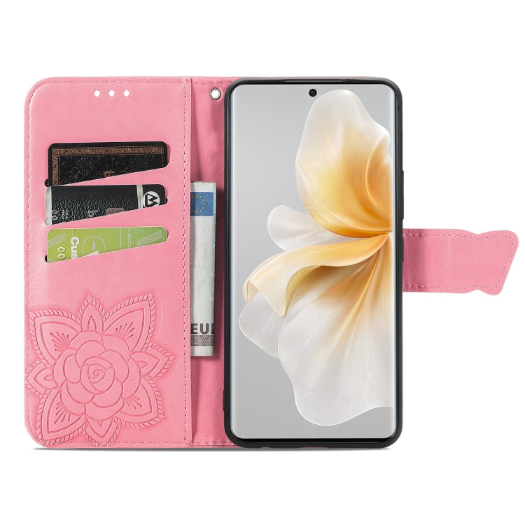 Funda Cuero TCL 50 Pro Nxtpaper con Relieve Mariposa y Flor de Amor (Rosa)