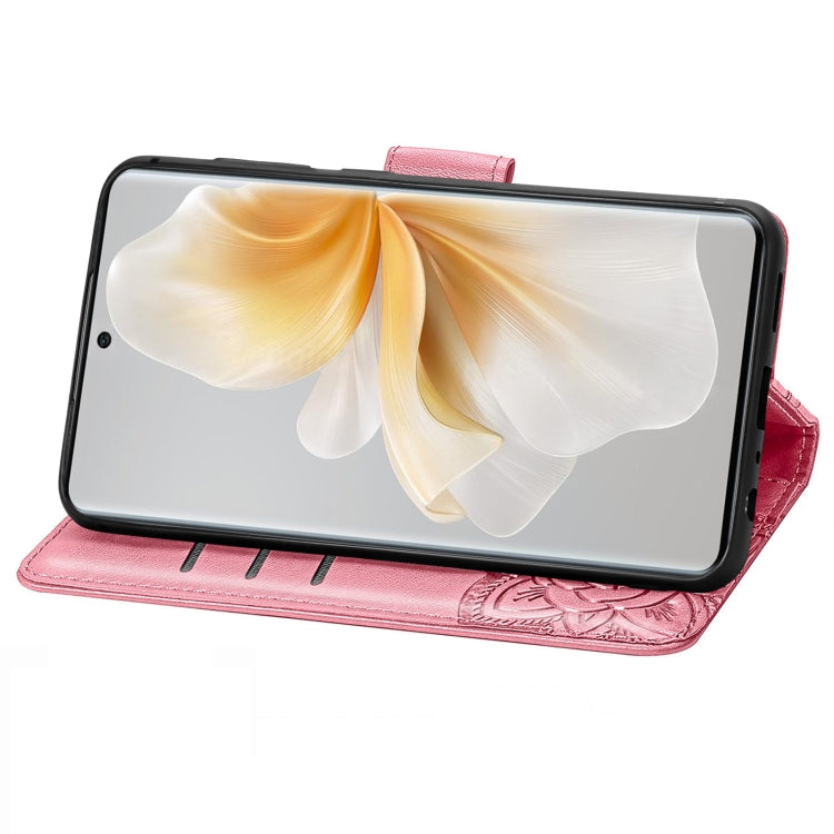 Funda Cuero TCL 50 Pro Nxtpaper con Relieve Mariposa y Flor de Amor (Rosa)